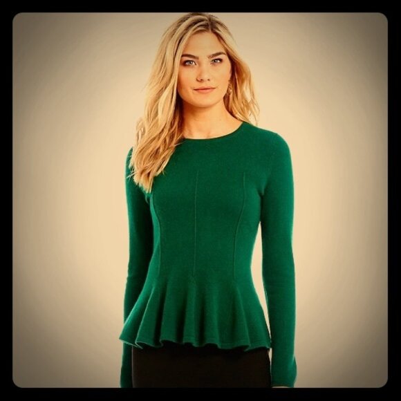 ANTONIO MELANI 100% Cashmere Peplum Hem Sweater Moss Green | S - Picture 8 of 8